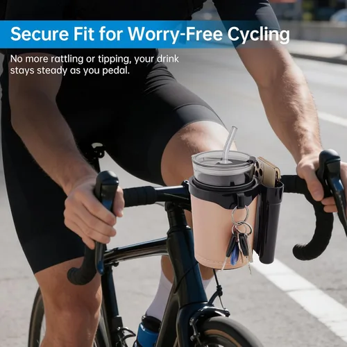 Vista 7 de Portavasos para bicicleta 3 en 1 con gancho para llaves de teléfono celular, soporte universal para botella de agua para caminante/silla de Beige