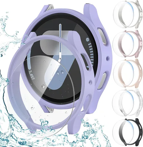 Vista 13 de JZK Juego de 6+6 fundas para Samsung Galaxy Watch 6 de 40 mm, protector de pantalla de PC duro impermeable + parachoques delgado de vidrio templado