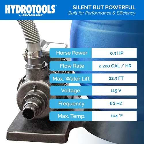 Vista 5 de SWIMLINE HYDROTOOLS Bomba de motor de piscina sobre el suelo, Hydro-Flo 0.3 HP con 2220 GPH, vertical