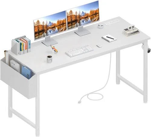 Vista 15 de Lufeiya Escritorio para computadora de 39 pulgadas con toma de corriente, mesa de estudio para adolescentes de 40 pulgadas, escritorio de trabajo