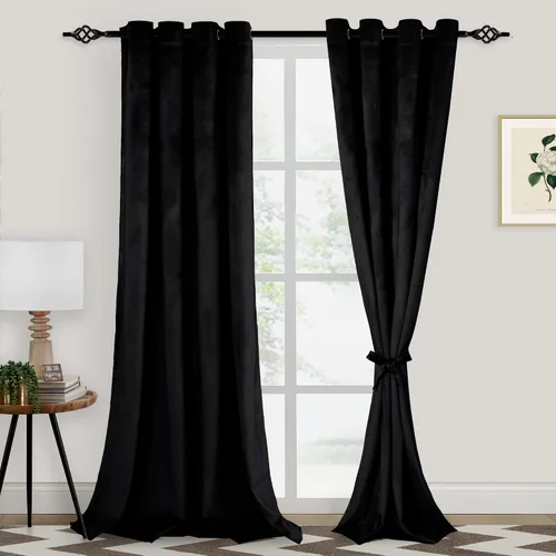 Vista 31 de XWZO Cortinas de terciopelo azul de 63 pulgadas de largo, elegantes cortinas de lujo suaves para sala de estar, aislamiento térmico, oscurecimiento