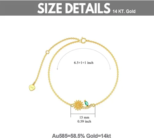 Vista 5 de WSX Solid 14k SunflowerHeart Charm Bracelet for Women Girls Charm Bracelets Gifts for Her Graduation Birthday Valentine