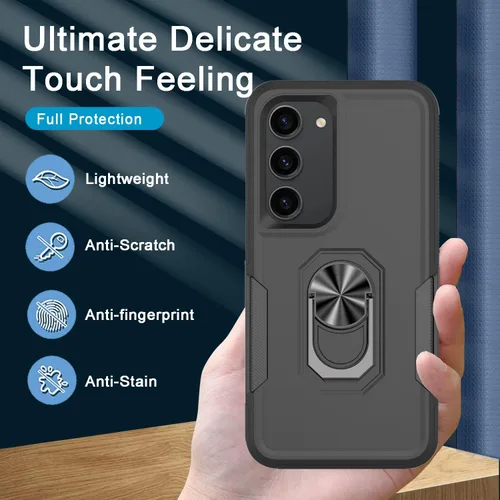 Vista 6 de for Samsung Galaxy S23 Case with Tempered Glass Screen Protector,Heavy-Duty Tough Rugged Phone Case Cover with Ring Holder Kickstand for Galaxy S23