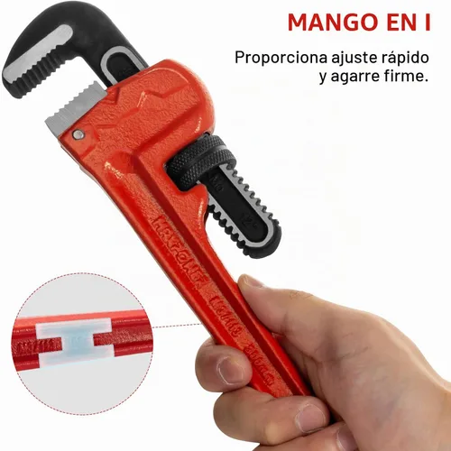 Vista 3 de MAXPOWER Llave de tubo recto de 12 pulgadas, llave de fontanero ajustable resistente, herramienta de plomería de acero tratado térmicamente