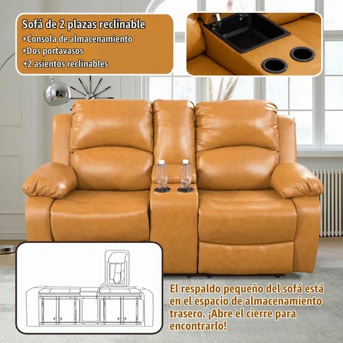 Vista 4 de Juego de sofá reclinable manual de cuero para sala de estar, juego de sofá reclinable, juego de sofá de cuero para sala de estar, salón, club