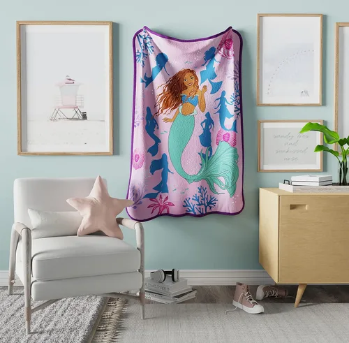 Vista 2 de Disney Princess Ariel La Sirenita - Ropa de cama para niños, de película de acción en vivo, súper suave, manta de microfibra de felpa, 46 x 60