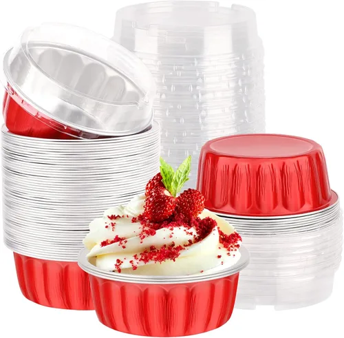 Vista 8 de EUSOAR Moldes de papel de aluminio para magdalenas, paquete de 50 moldes desechables de papel de aluminio de 8 onzas (7.9 fl oz) con tapas, papel