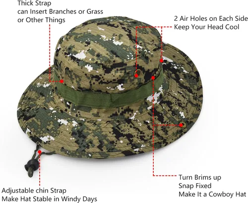 Vista 3 de Sombrero de ala ancha para exteriores, sombrero de protección solar, estilo clásico del ejército de combate de los Estados Unidos, gorra de sol
