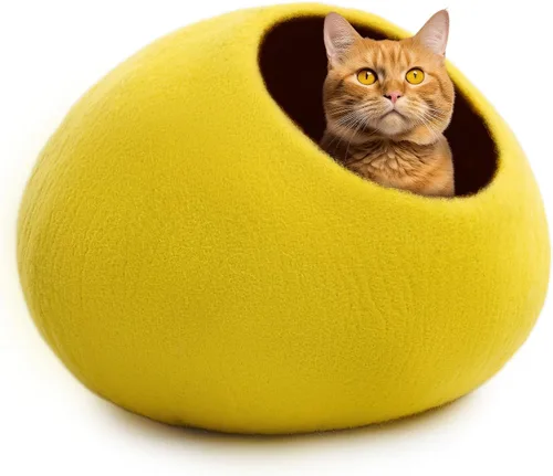 Vista 17 de Woolygon - Lujosa cueva de lana merina para gatos, cápsula plegable para gatos de interior, recinto de fieltro para mascotas de alta calidad, casa