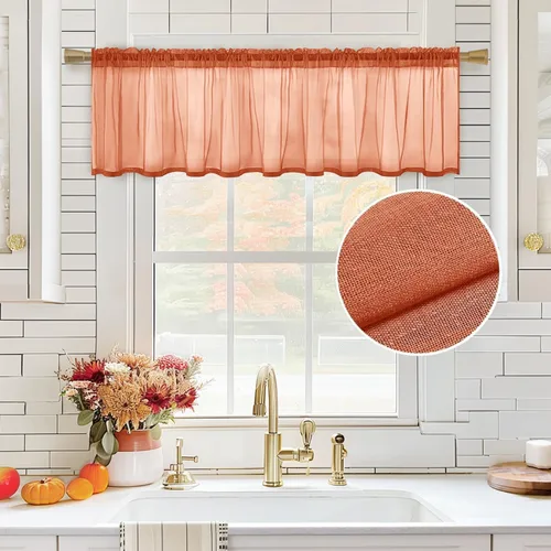 Vista 13 de MIULEE Cortina Transparente de Cocina Blanca Sólida con Cenefa de Aspecto de Lino para Ventana, Cenefa de Gasa Transparente para Ventanas de Sala