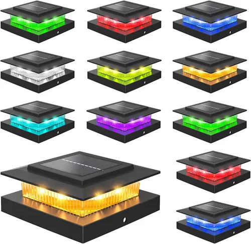 Vista 16 de NIORSUN - Luces solares de poste de 4 x 4 que cambian de color, luz solar para poste, paquete de 12 unidades, color blanco RGB Solar Post Cap Lights