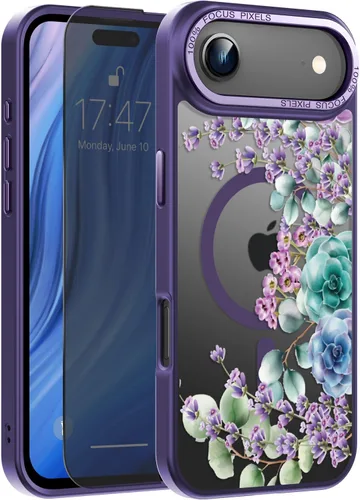 Vista 7 de Goodon para iPhone 15 Pro Max con protector de pantalla de privacidad, compatible con Magsafe, funda translúcida mate a prueba de golpes - Linda
