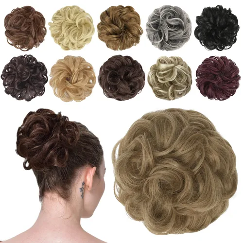 Vista 29 de FESHFEN Pieza de Cabello de Moño Desordenado - Extensiones de Coleteros de Moño de Cabello Ondulado Rizado Elástico Postizos Sintéticos para Mujeres