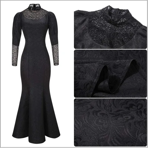 Vista 3 de MIAOCOS Yennefer Disfraz de mujer negro vestido de madre reina Cosplay fiesta adulto sirena falda gótica vintage medieval traje