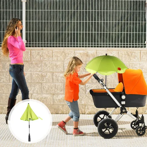 Vista 3 de Garneck Paraguas para cochecito con abrazadera ajustable, protección UV para cochecito de bebé, cochecito de bebé, parasol verde con clip