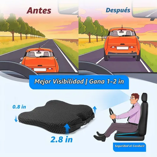 Vista 3 de Cojín de asiento de automóvil de cuña para una mejor visibilidad y alivio del dolor de ciática, espuma viscoelástica de alta densidad, cojín