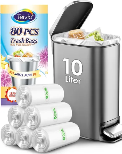 Vista 19 de Bolsas de basura fuertes de 1.2 galones, 220 unidades, bolsas de basura para baño, bolsas de plástico pequeñas para la oficina en casa, cocina, se