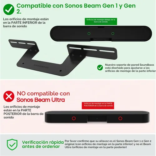 Vista 2 de Soporte de barra de sonido para graves Sonos Beam Gen 1 y 2 solamente Negro