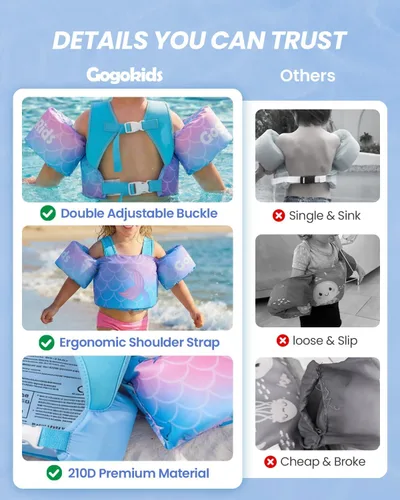 Vista 4 de Gogokids Chaleco de natación para niños pequeños, flotadores para niños de 24 a 66 libras, bonita chaqueta de natación de dibujos animados con arnés