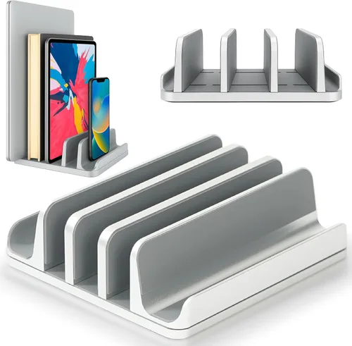 Vista 9 de Elestoria Soporte vertical para laptop con 5 ranuras, soporte vertical de aluminio para computadora de escritorio, compatible con MacBook Pro/Air