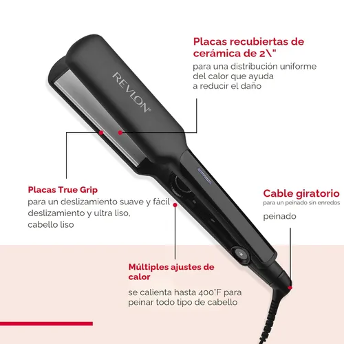 Vista 4 de REVLON Plancha Alisadora de Cerámica Smooth and Straight Resultados Rápidos, Estilos Suaves (2 pulgadas)