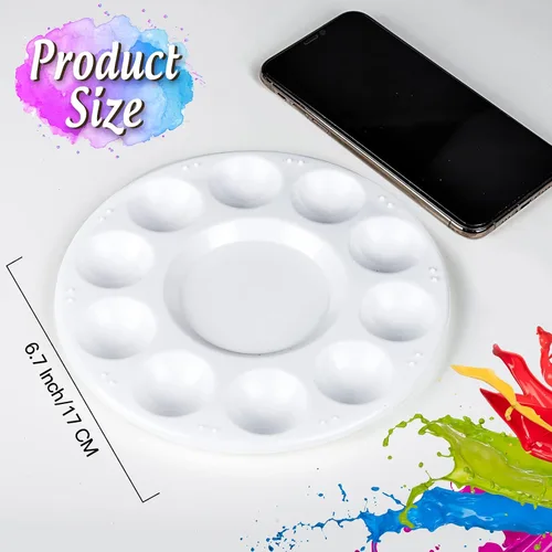 Vista 2 de FANDAMEI Paleta de Pintura, Bandejas de Pintura para Niños, Paletas de Pintura con 10 Cavidades para Adultos y Niños, Paletas Redondas de Pintura