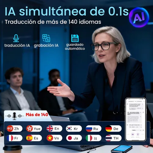Vista 3 de Gafas de traducción AI unisex con más de 140 idiomas, lentes inteligentes Bluetooth con micrófono y altavoces integrados, interruptor de pasillo