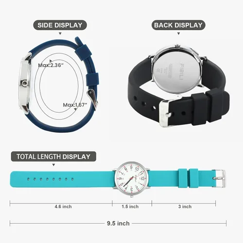 Vista 4 de FIZILI Reloj de enfermera para mujeres, hombres, profesionales médicos, estudiantes, fácil de leer, 24 horas, reloj luminoso con banda de silicona