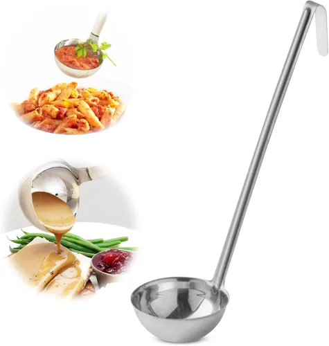 Vista 10 de Cucharón – Cucharón de acero inoxidable duradero para servir salsa de aderezo de sopa, salsa resistente y confiable mango largo para cocina