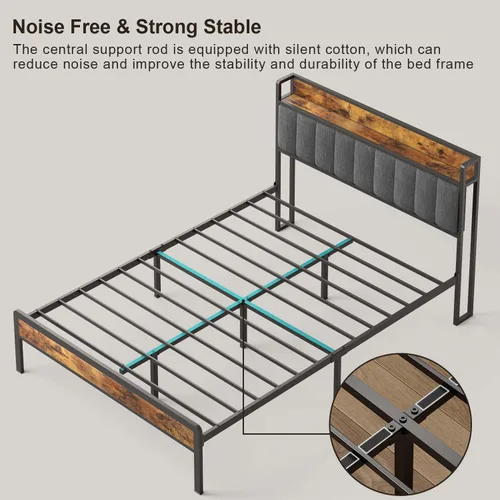 Vista 6 de Gizoon Base de cama matrimonial con cabecero y estribo, cama de plataforma Gris oscuro