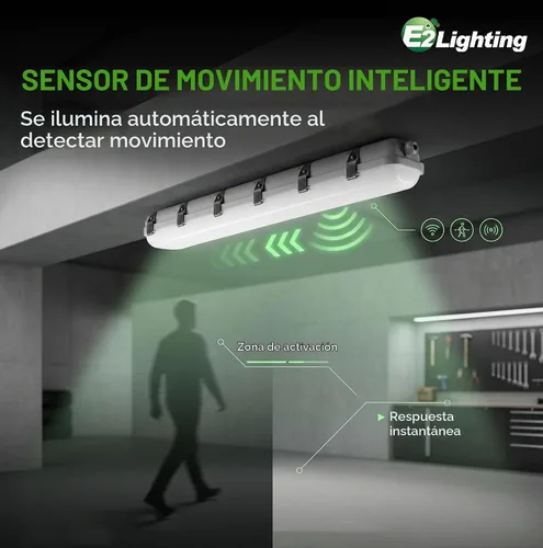 Vista 4 de E2 LIGHTING Luz LED con sensor de movimiento hermético de 4 pies, 50 W, 5000 K, regulable, impermeable, lámpara de tienda, IP65 LED a prueba