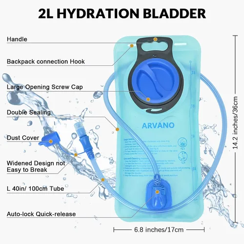 Vista 6 de Hydration Backpack, Lightweight Hydration Pack with 2L Water Bladder, 6L Water Backpack for Men Women Cycling, Hiking, Mountain Biking, Skiing
