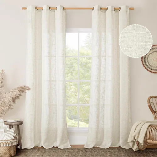 Vista 208 de LAMIT Cortinas de lino marrón caramelo para sala de estar, 84 pulgadas, de lino sintético, texturizado, filtrante de luz, paneles de privacidad
