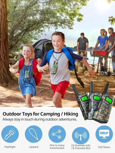 Vista 4 de Inspireyes Walkie Talkies para niños recargables, juguetes para niños y niñas de 3 a 12 años, paquete de 2 radios bidireccionales de largo alcance