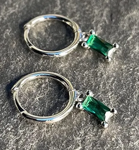 Vista 3 de Hermoso juego de collar de esmeralda verde collar rectangular de esmeralda con aretes juego de joyas de plata de ley 925
