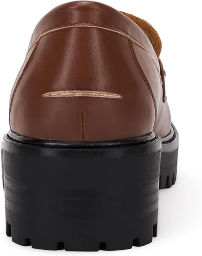 Vista 5 de VETASTE Mocasines clásicos de tacón grueso con plataforma y suela de lengüeta para mujer, con puntera redonda, zapatos Oxford con cadena de metal