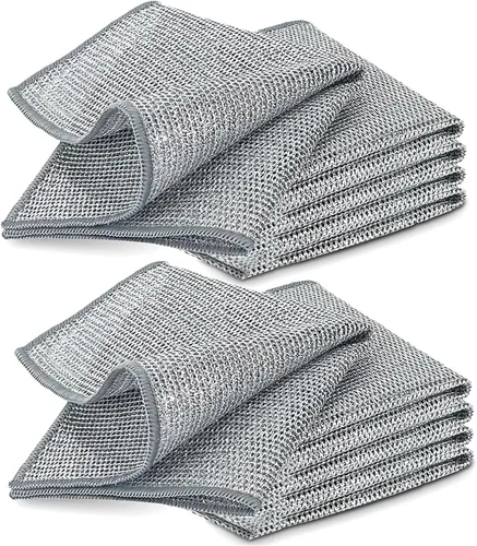 Vista 9 de 5 paños de limpieza de alambre de acero inoxidable de doble capa para cocina No raya, secado rápido, alambre metálico, 7.9x7.9 in, dos capas