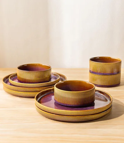 Vista 5 de TheTerra Juego de vajilla de cerámica para 4, juego de 12 platos y cuencos ligeros de porcelana, resistente a los arañazos, apto para horno