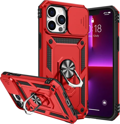 Vista 9 de Goton Armor - Funda para iPhone 13 Pro Max con soporte para cámara deslizante y soporte de grado militar resistente con soporte magnético