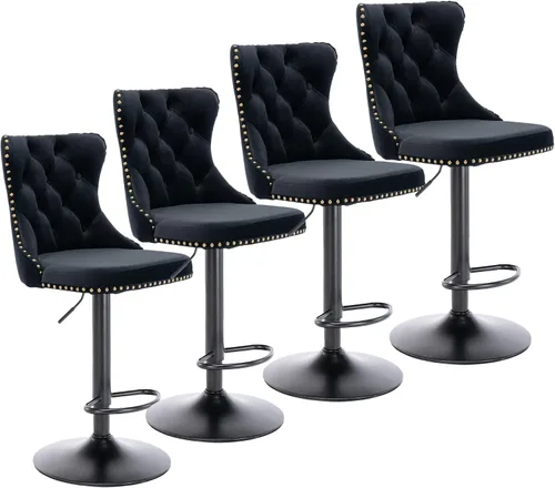 Vista 10 de Aoowow Juego de 2 taburetes de bar giratorios ajustables con parte trasera de terciopelo copetudo, sillas de bar modernas tapizadas con cabeza