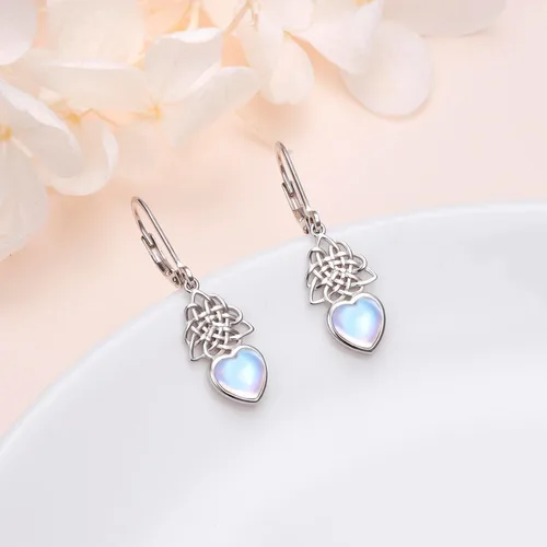 Vista 95 de Aretes colgantes de filigrana de plata de ley 925, margarita, loto, flor de rosa, piedra lunar, lágrima para mujer, nudo celta infinito, margarita