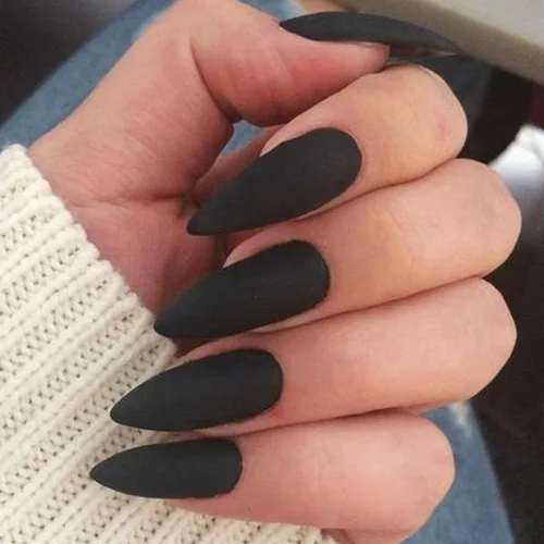 Vista 8 de GLAMERMAID Uñas postizas a presión con forma de almendra mediana, uñas de gel con punta francesa estilo gótico negro ombré, uñas postizas acrílicas