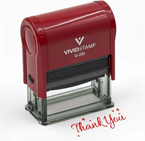Vista 2 de Sello de goma autoentintado Thank You w/Stars (tinta roja), tamaño mediano