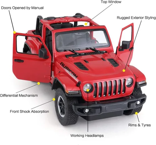 Vista 3 de RASTAR Coche de Control Remoto Todo Terreno, 1:14 Jeep Wrangler JL RC Vehículo de Carrera Todo Terreno, Vehículo de Juguete para Niños y Adultos