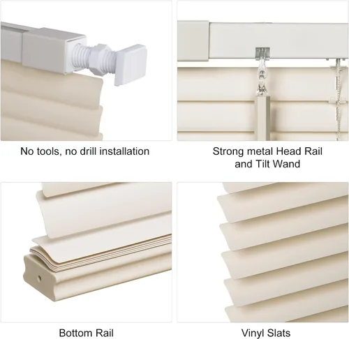 Vista 2 de LazBlinds sin herramientas sin taladro persianas mini de vinilo de 1 pulgada, persianas inalámbricas para ventanas, persianas y cortinas