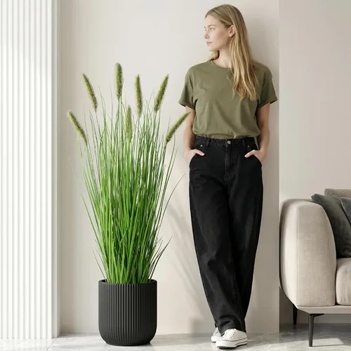Vista 16 de Ttranewsoo Plantas artificiales de césped alto con macetas de 47 pulgadas, 1 paquete de césped artificial de lirio de los valles, decoración