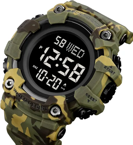 Vista 5 de Reloj de pulsera digital con esfera grande para hombre reloj de cuenta regresiva impermeable con luz LED 5 bar