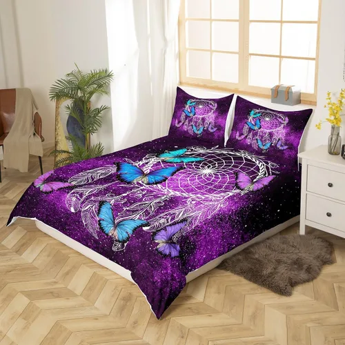 Vista 2 de Erosebridal Juego de ropa de cama de atrapasueños, tamaño individual, juego de funda de edredón bohemia de microfibra de lujo para niños