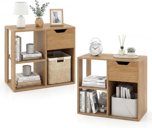 Vista 12 de LOKO 3-Cube Bookshelf with Drawer Set of 2, 2-Tier Open Shelf Bookcase, Freestanding Display Shelf, Modern Home Storage Organizer, Shelving Unit for