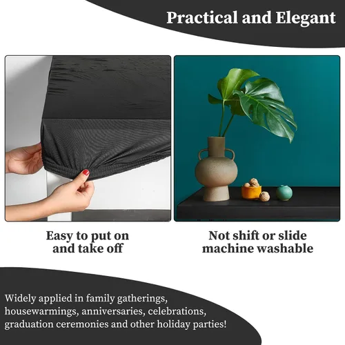 Vista 6 de Tegeme Paquete de 2 manteles cuadrados ajustables con elástico de 34 x 34 pulgadas, manteles pequeños de elastano elásticos plegables y lavables